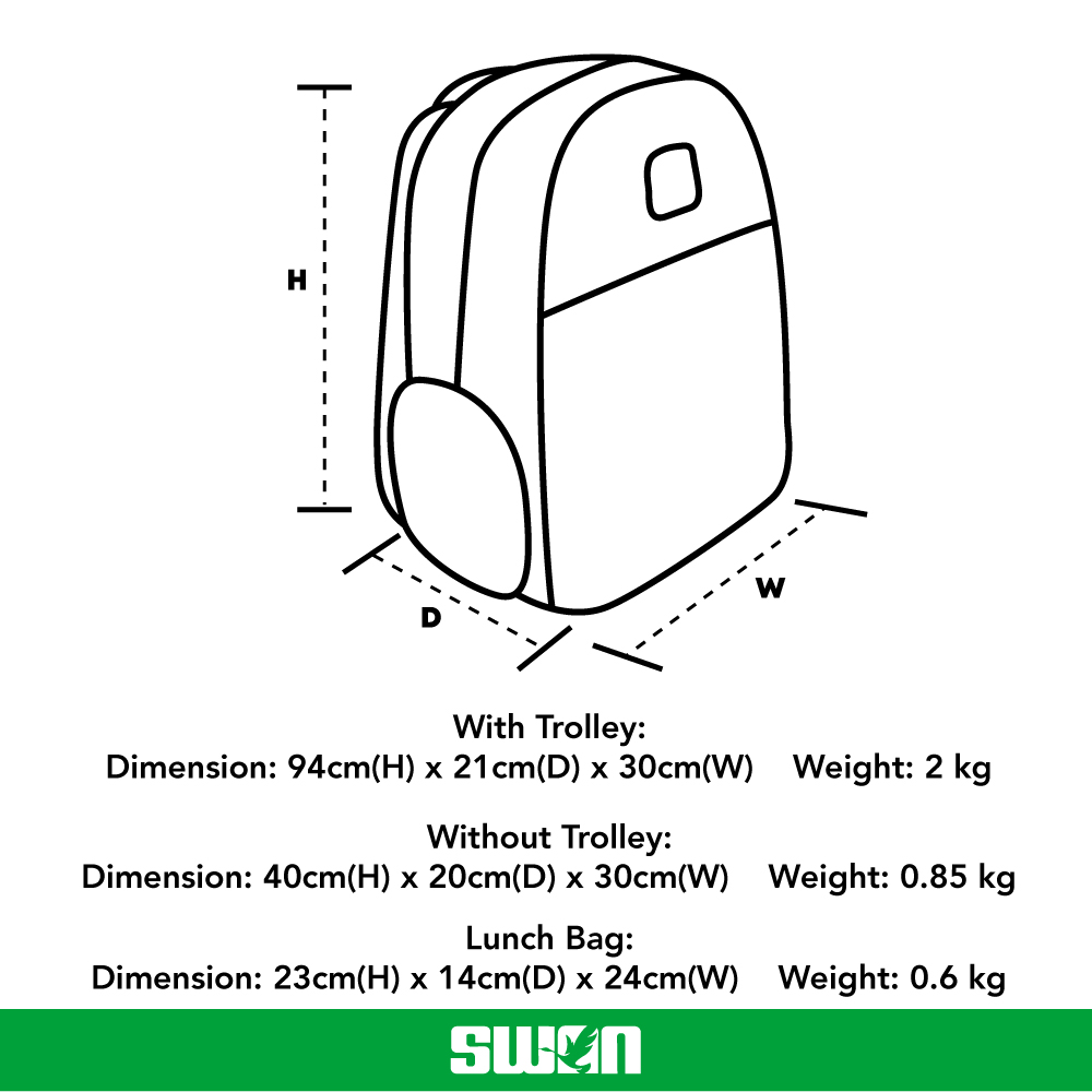 Swan Doodle Set Trolley School Bag With Lunch Bag (XXL) - Swanbag